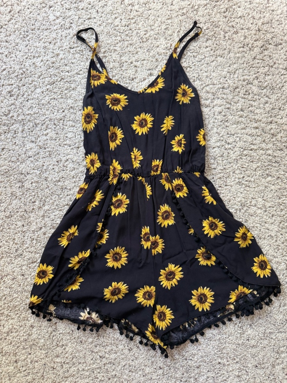 Sunflower Print Black Romper
